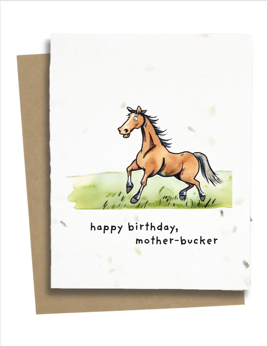 happy birthday mother-bucker horse card