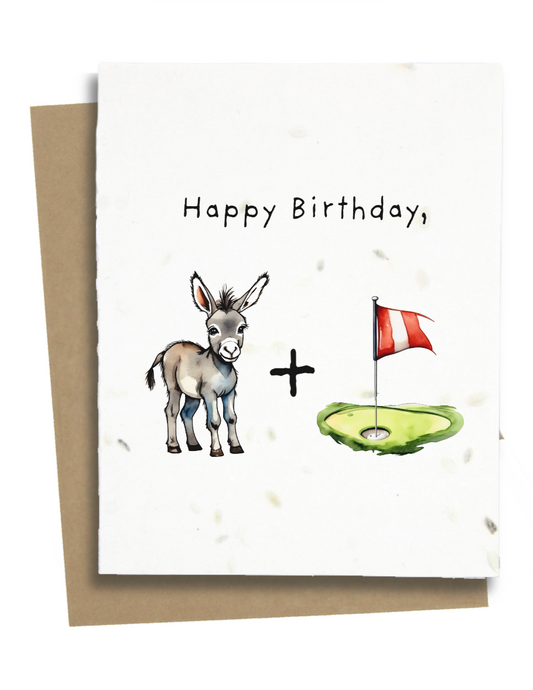 adult happy birthday card donkey and golf hole