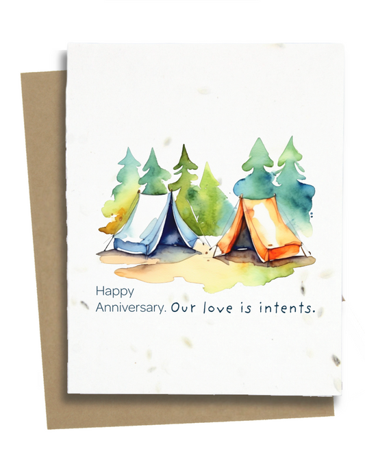 anniversary card with tents for camping lovers