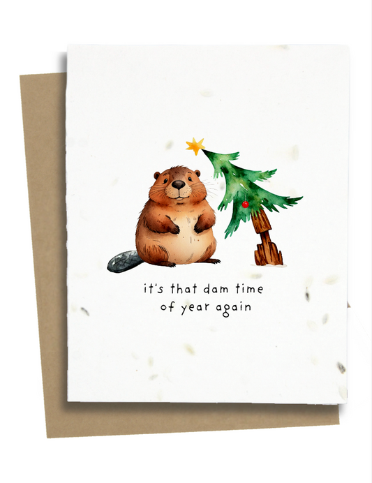 beaver pun christmas card