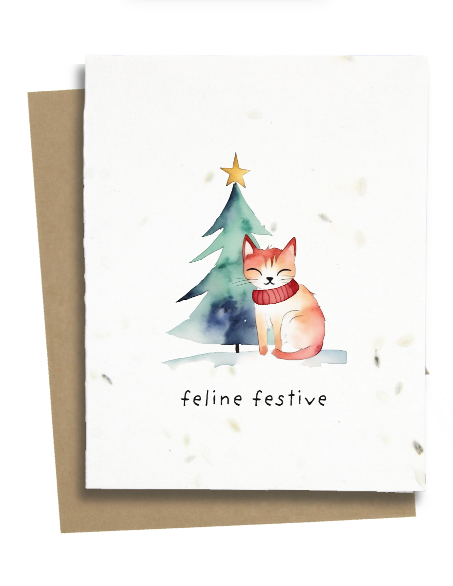 cat theme holiday card