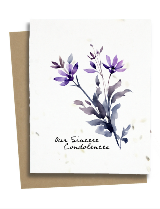 condolences card with flowers