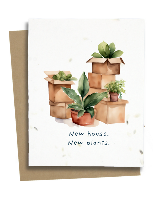 happy housewarming card with plants