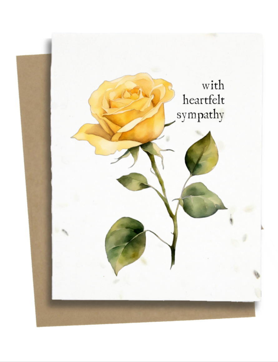 heartfelt sympathy card with yellow rose