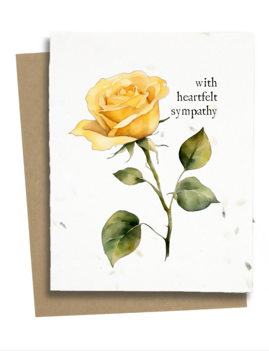 heartfelt sympathy card with yellow rose
