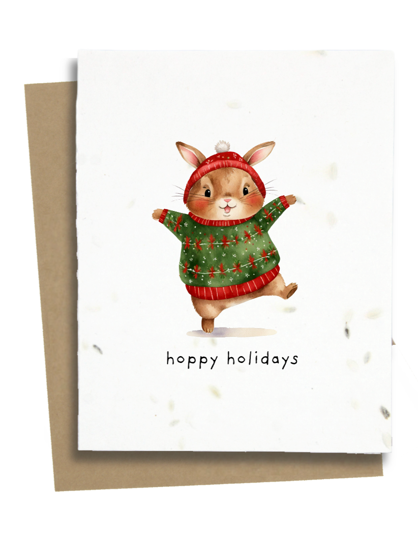 hoppy holidays rabbit christmas card