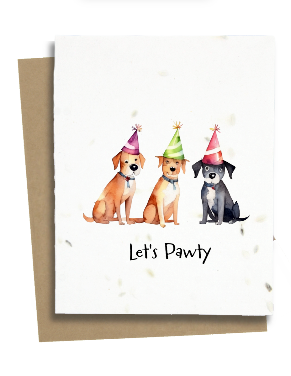lets pawty birthday celebration card with dogs