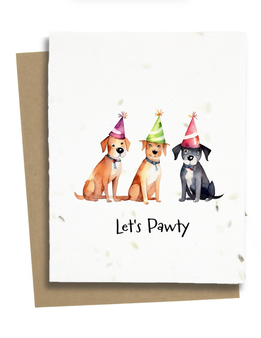 lets pawty birthday celebration card with dogs