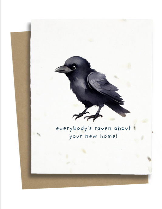 punny housewarming card with raven